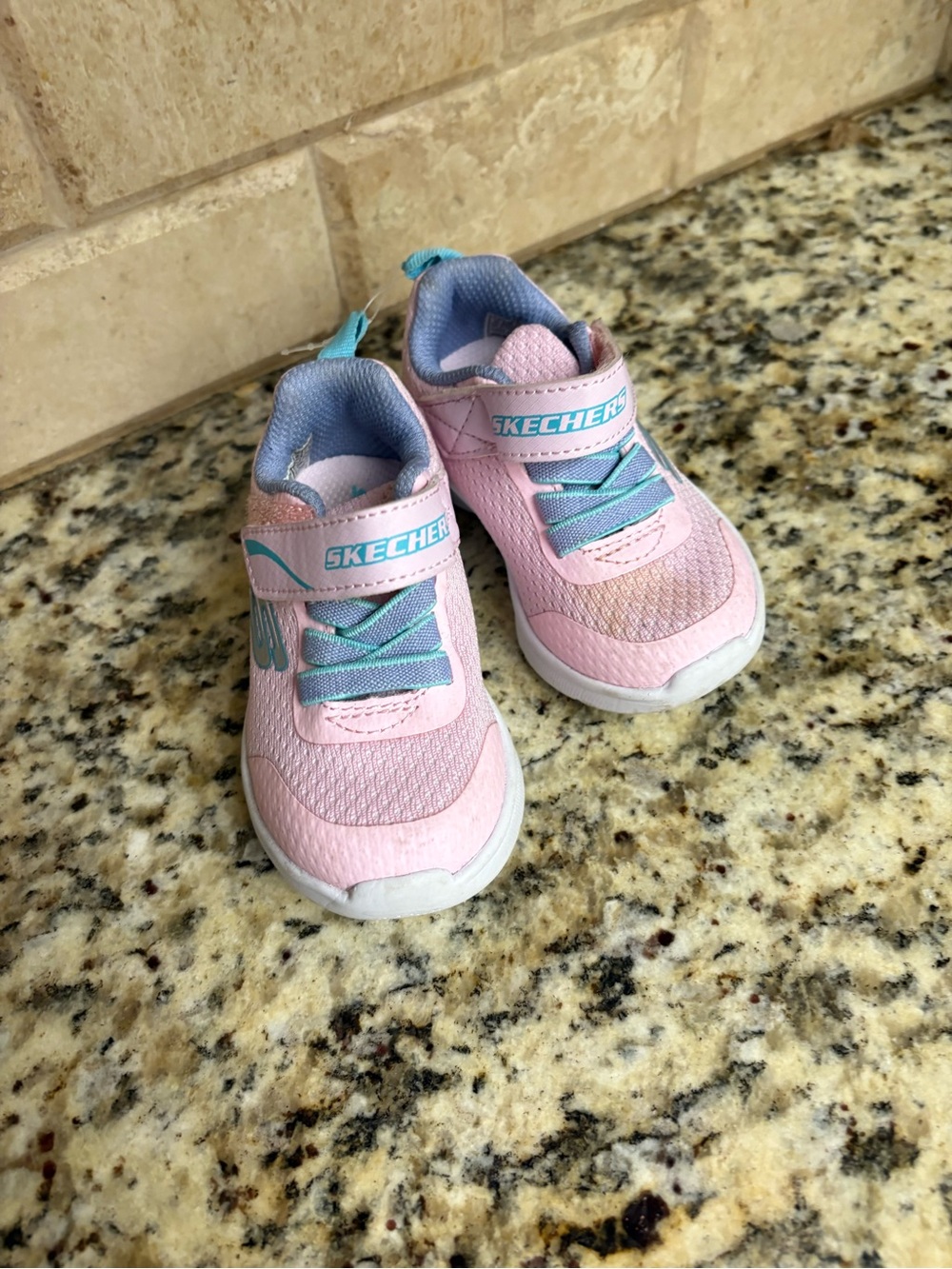 Skechers Girls Pink and Aqua Hook-and-Loop Light-Up Sneakers